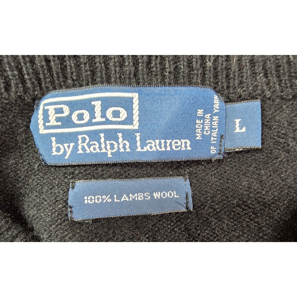 Polo Ralph Lauren Sweater Men 100% Lambswool V-Neck Purple Pony Logo Black L - Picture 10 of 13